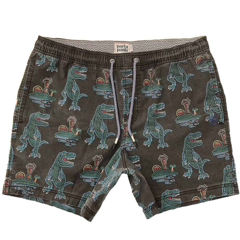 Party Pants Neon T-Rex Swim Trunks Mens XL Black 5" Inseam Board Shorts